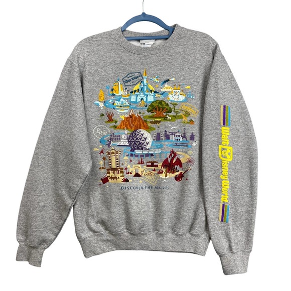Disney Tops - Disney Parks Sweatshirt Women's Medium Gray Discover The Magic Graphic Mickey